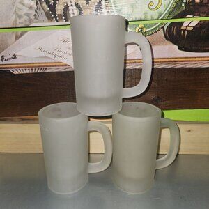 3 Vintage Tiara Frosted Glass Beer Mugs 16 oz Durable & Sturdy Freezer Safe